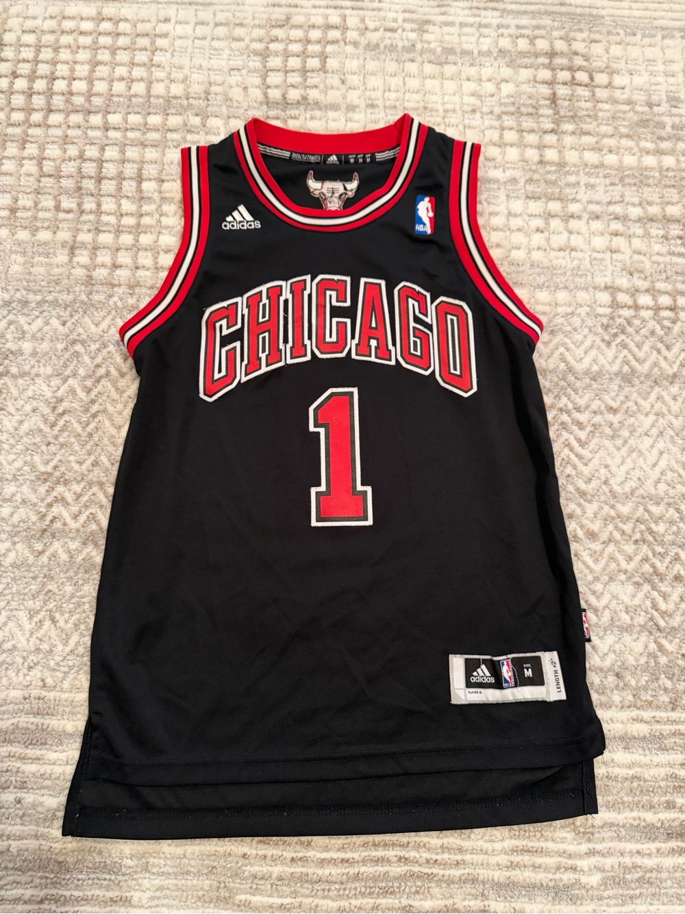 adidas Black & Red Chicago Bulls #1 Kids Basketball Jersey